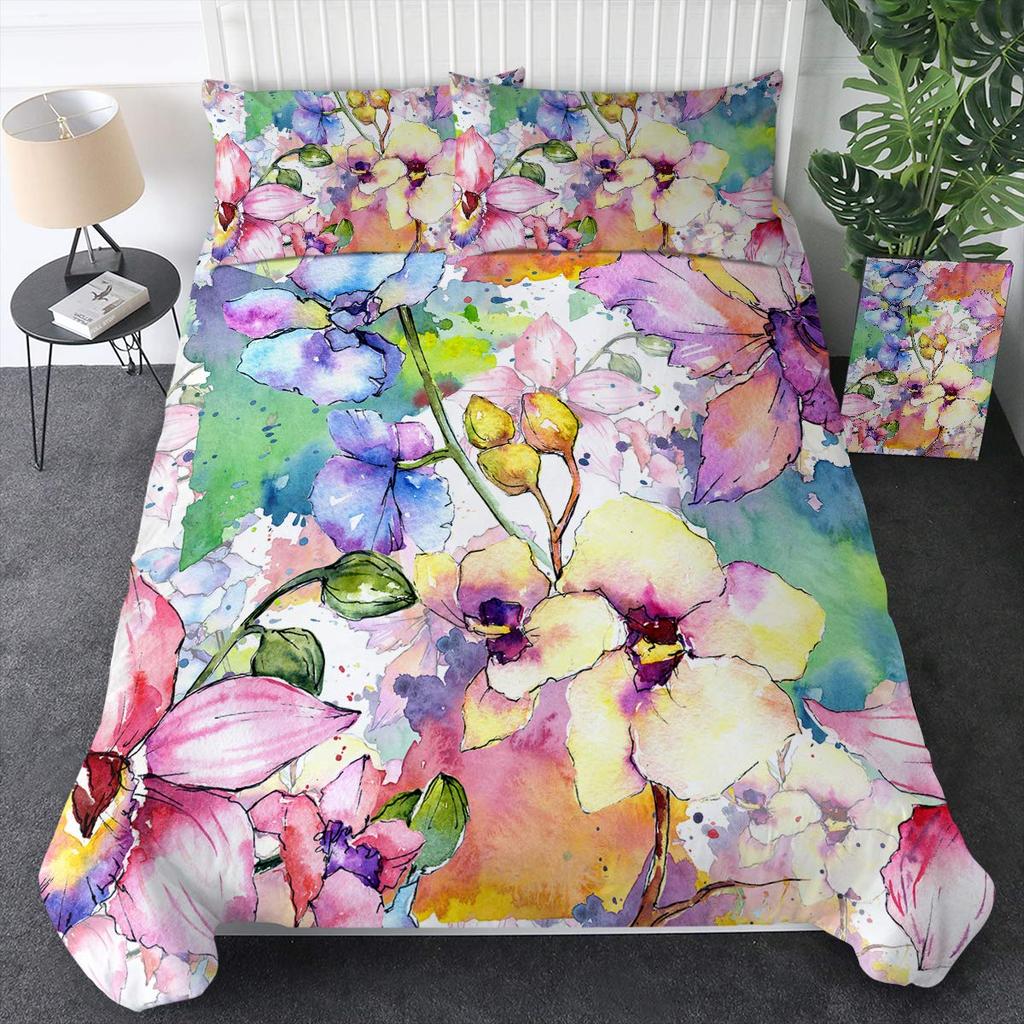 Shabby Chic Floral Duvet Cover Set Vintage Rose Butterfly Pattern Watercolor Flowers Bedding Set 2/3pcs,Botanical Comforter Sets