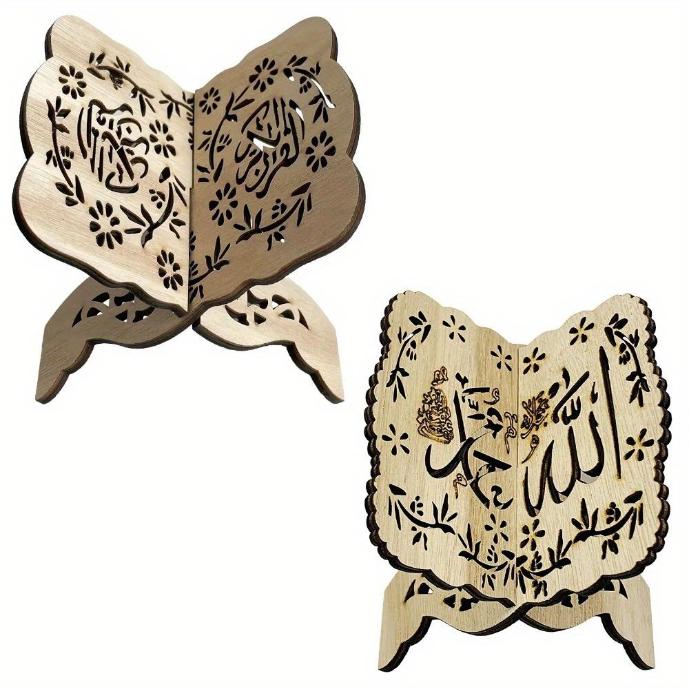 Wooden Book Shelf Holder Holy Prayer Book Stand Wooden Plaque Islamic Eid Ramadan Mubarak Home Decoration New Wood Centerpieces Small Bookshelves