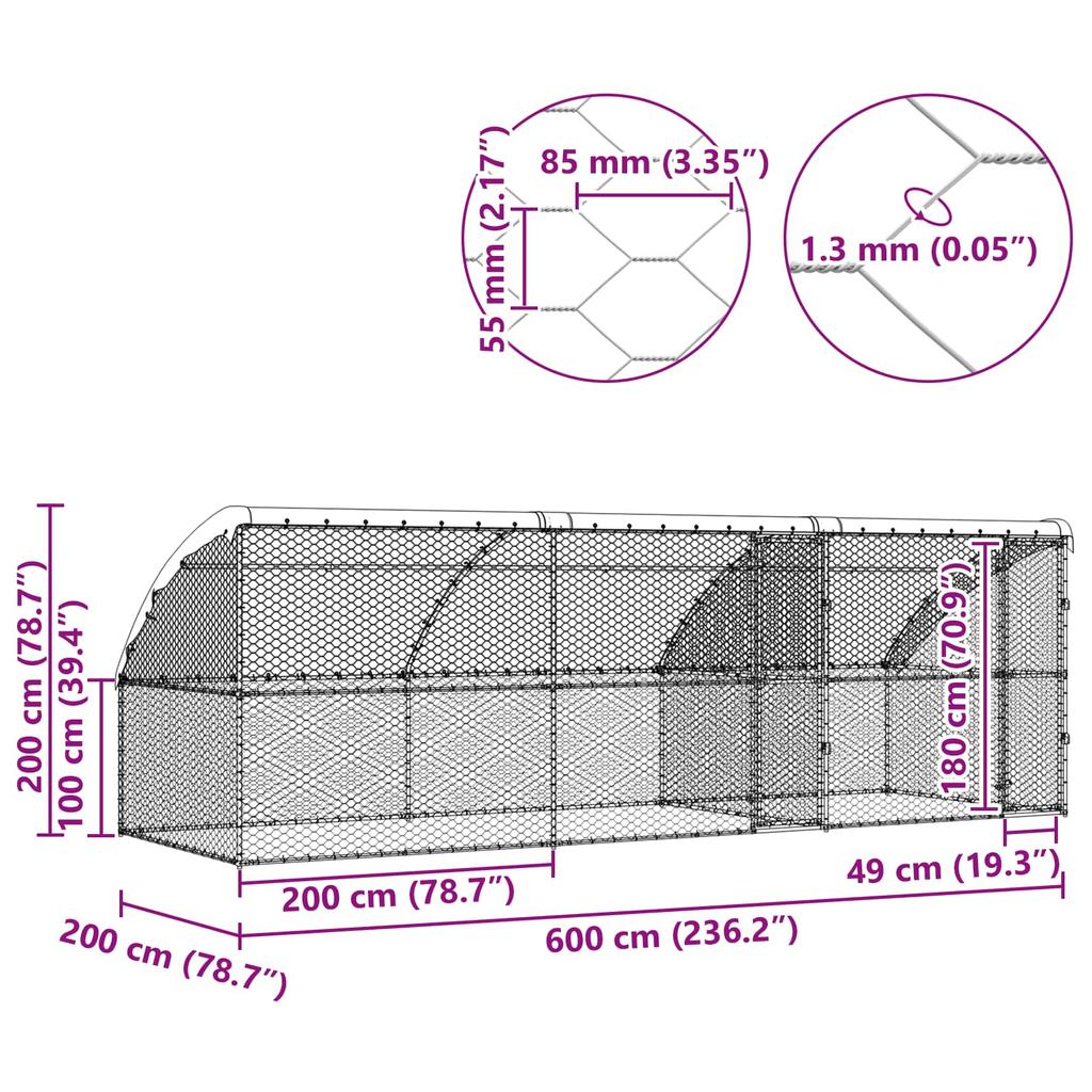 Dog Kennel 3 pcs Silver 6 x 2 x 2 m Galvanized Steel