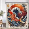 Koi Japanese Shower Curtain Waves Red Sun Cherry Blossom Bless Luck Bathroom Decor Classical Polyester Bathtub Curtain with Hook