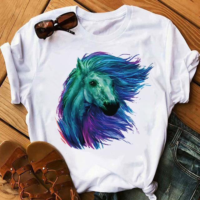 Женская футболка с принтом головы лошади, эстетическая художественная футболка, женская летняя повседневная футболка Harajuku, уличная одежда с коротким рукавом, футболка