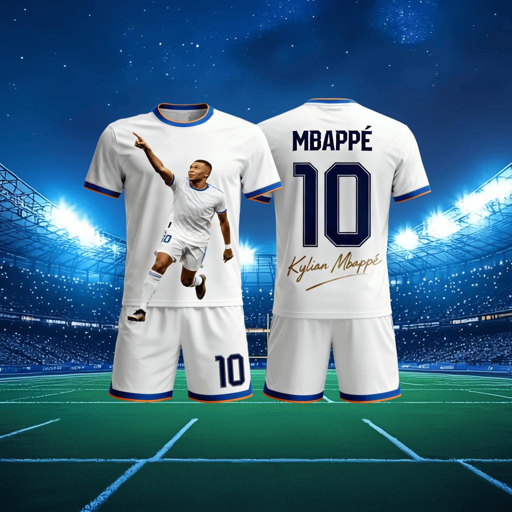 2026 Summer New Collection # Mbappe No.10 # Adult/Children's 3D Quick Drying Sports Large Short Sleeved Shorts Jersey Set Kids