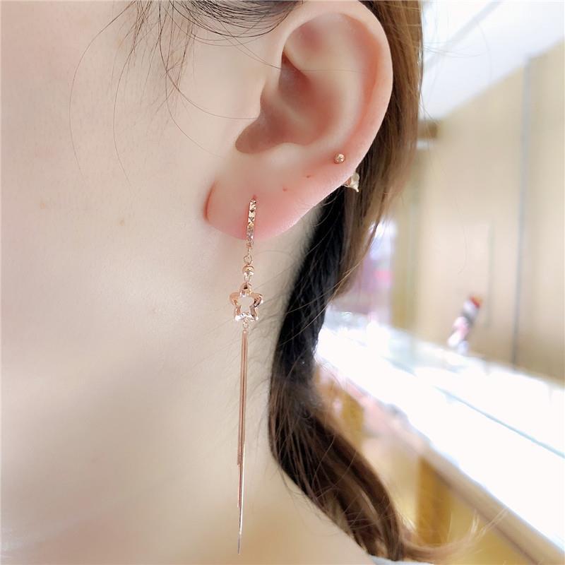 Exquisite Russian 585 Purple Gold Fashion Five-Star Snake Bone Niche High-End Rose Gold-Plated Long Fringed Earrings