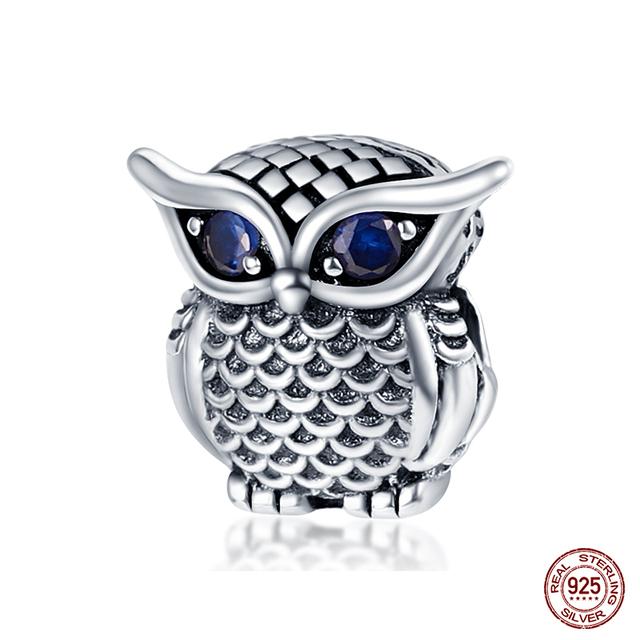 Фиолетовые подвески в виде совы, бусины из стерлингового серебра 925 пробы, милые кошки, собаки и подвески в форме сердца, подходят для браслета, сделай сам, женские оригинальные ювелирные изделия