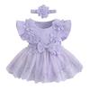 Baby Girl 2 Piece Outfits 3M 6M 12M 18M Mesh Lace Patchwork Ruffle Romper Dress and Headband Cute Fashion Summer Clothes