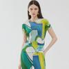"Miyake Women's Summer Casual Printed Two-Piece: Short-Sleeved Top & Drape Trousers In Fashionable Korean Style."