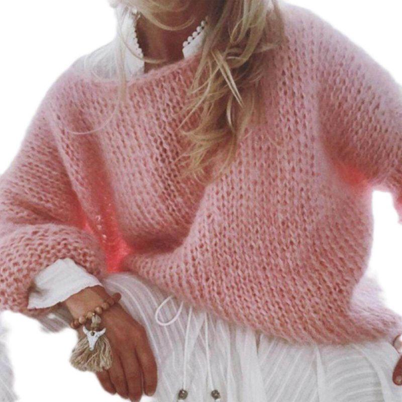 Mohair Sweater for Women, European and American Autumn and Winter Knitted Top, Fashionable Casual Amazon Sweater, Cross-Border Women's Clothing