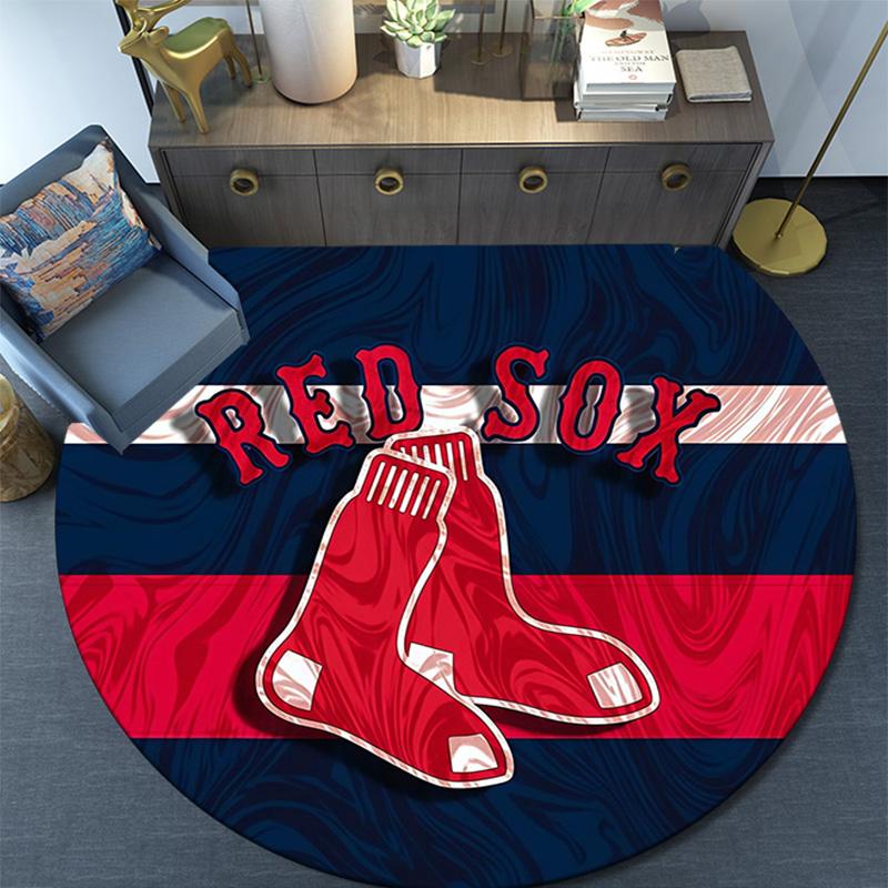 Boston Red Sox Round Area Rug,Carpet Rug for Living Room Bedroom Sofa Playroom Decor,Non-slip Floor Mat