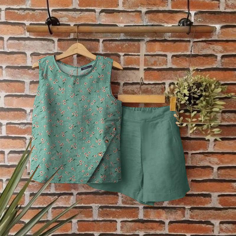 ZANZEA Женские летние комплекты из маек с круглым вырезом и карманами