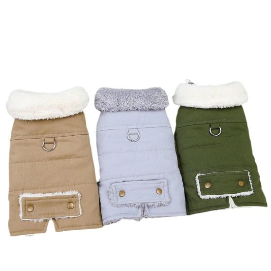 Хлопковое пальто для домашних животных, стильная застежка на пуговицы, теплая и удобная верхняя одежда для собак и кошек с тяговым кольцом на зиму