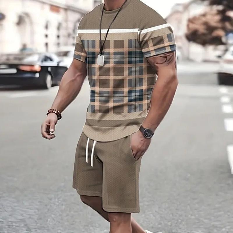 Line Splicing 3D Print T-Shirts Shorts Sets Men's Tracksuits Summer Oversized Short Sleeve T Shirt Pants Set Man Suits Clothing