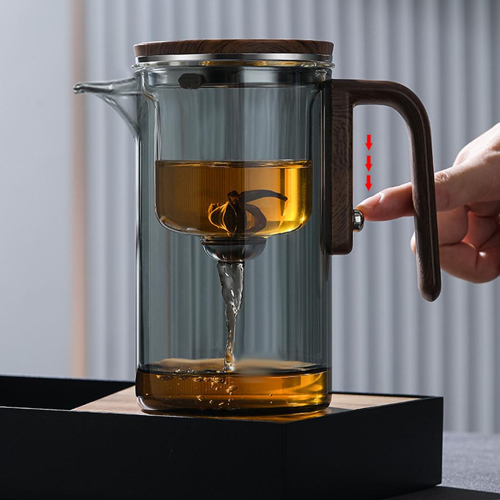 Магнитный стеклянный чайник Высокоборосиликатное стекло Отделение воды Пресс-контроль Чайник с деревянной ручкой