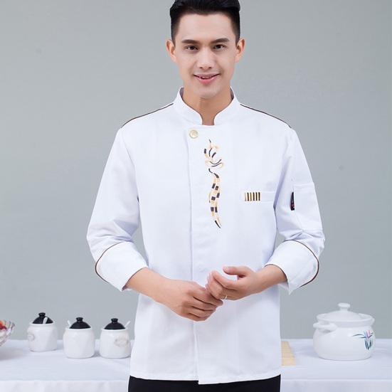 Unisex Chef Jacket Exquisite Embroidery Buttons Long Sleeves Uniform Moisture Wicking Bakery Food Service Coat for Dining Room