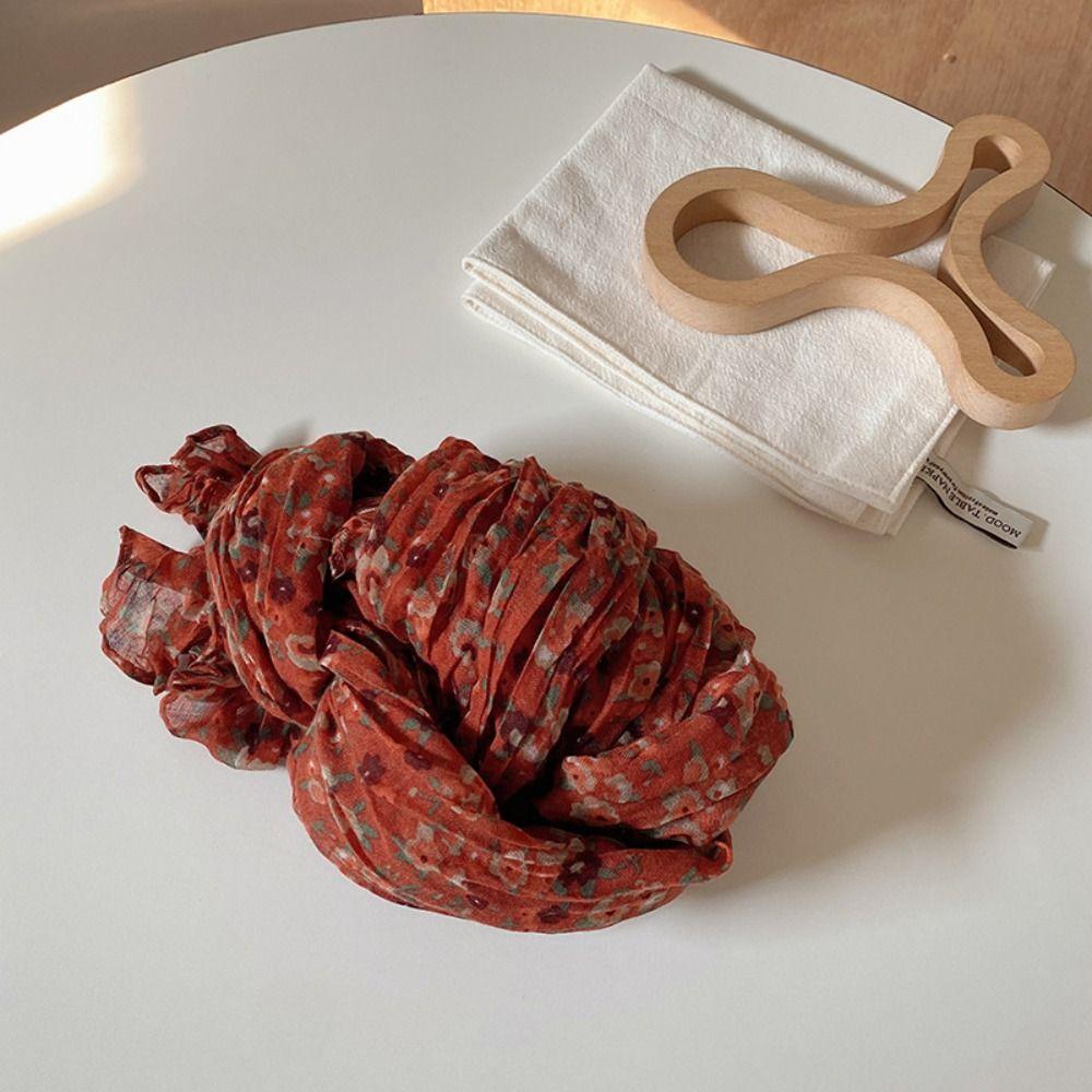 Сохраняющий тепло хлопково-льняной шарф осенне-зимний платок-шаль с цветочным плиссированным принтом