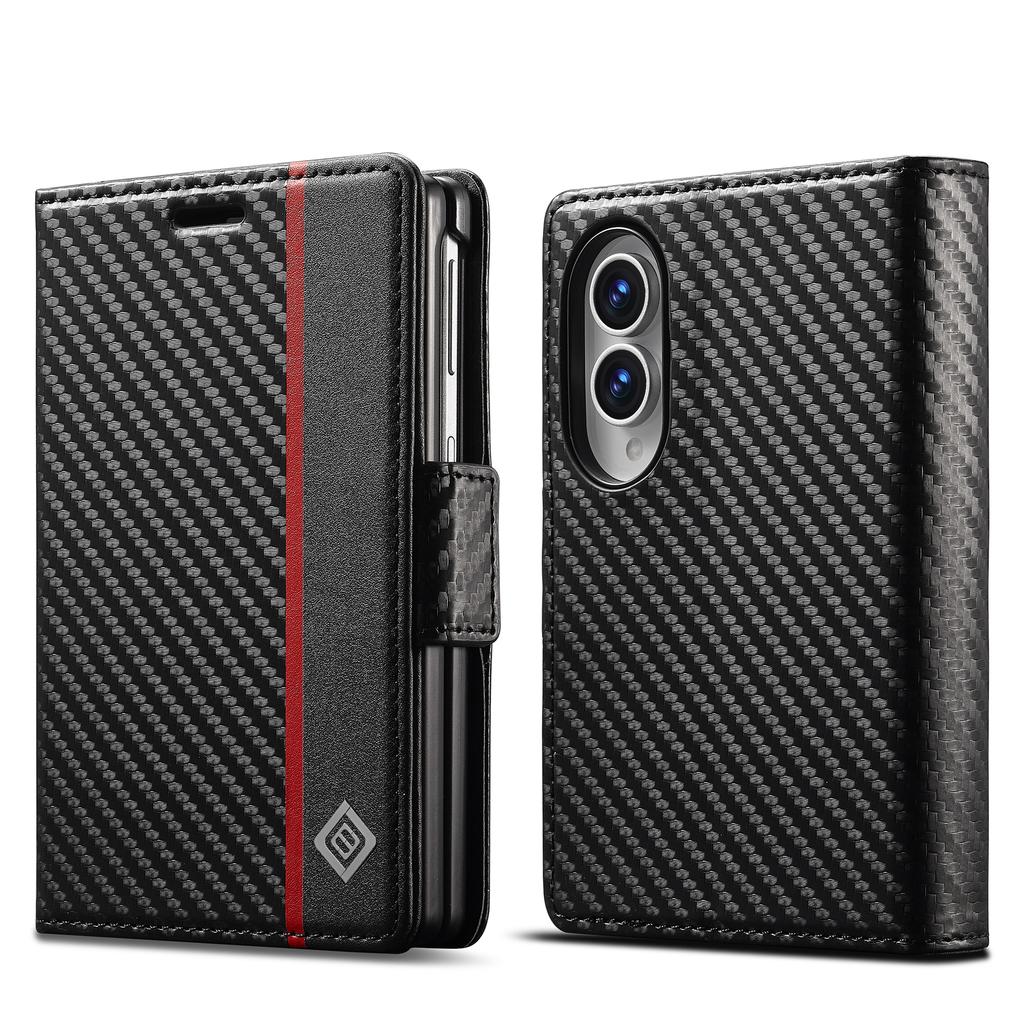 Luxury Business Carbon Fiber Texture Hard Leather Phone Case for Samsung Galaxy Z Fold 8 Ultra 7 6 5 Shockproof Flip Wallet Protection Cover