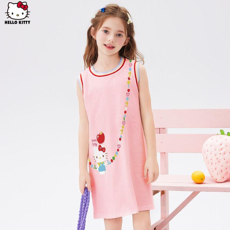 Летнее платье для девочек Hello Kitty, модель 2025 года, модное и милое детское платье-майка для детей постарше