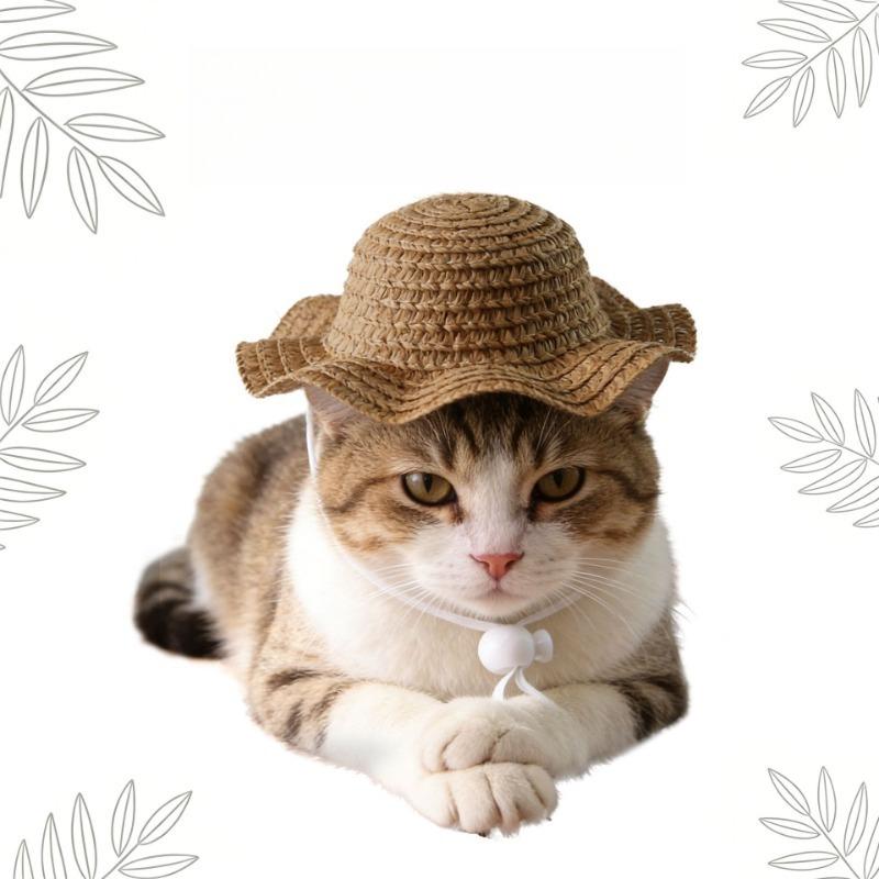 Соломенная шляпа для кошек Летний козырек для котят Милый головной убор для кошек Фотоаксессуары Модные аксессуары для собак
