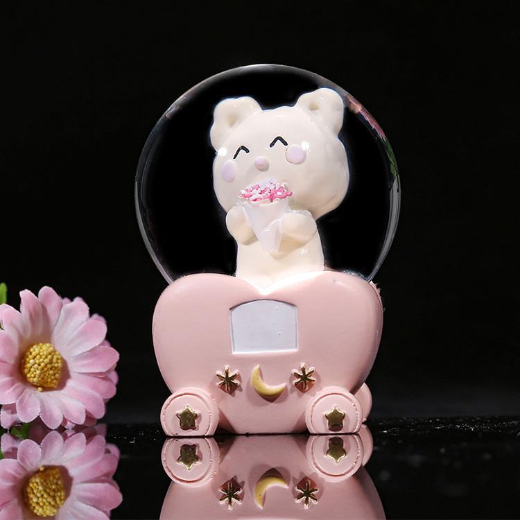 Милый фиолетовый лавандовый медведь, светящийся мини-кристальный шар, подарок на день рождения ребенка, настольное полимерное украшение