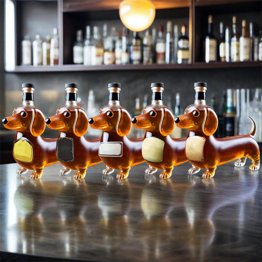 Бутылка виски «Собака такса», Бутылка виски «Забавная такса», Стеклянные статуэтки такс для вина, Украшение графина «Такса», Для бара, Для дома,