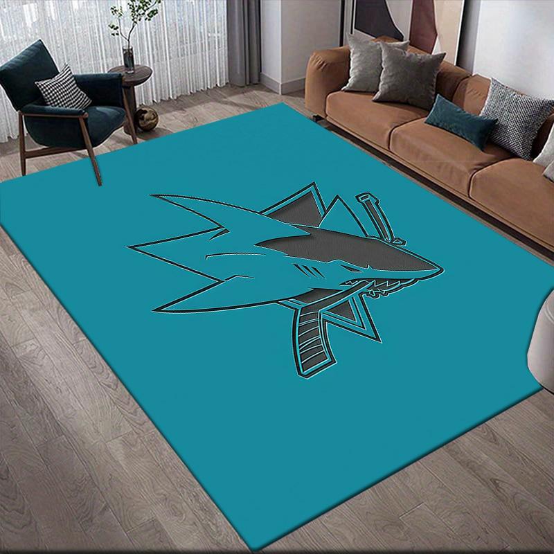 San Jose Sharks Flannel Pattern Square Carpet,Area Rug,Carpet Rug for Living Room Bedroom Sofa Playroom Decor,Non-slip Floor Mat