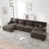 Modular Corner Sofa, U-Shaped Couch Set for Living Room, 4-Seater Comfortable Cloud Couches with Movable Ottoman, DIY Combination, Chenille, Brown