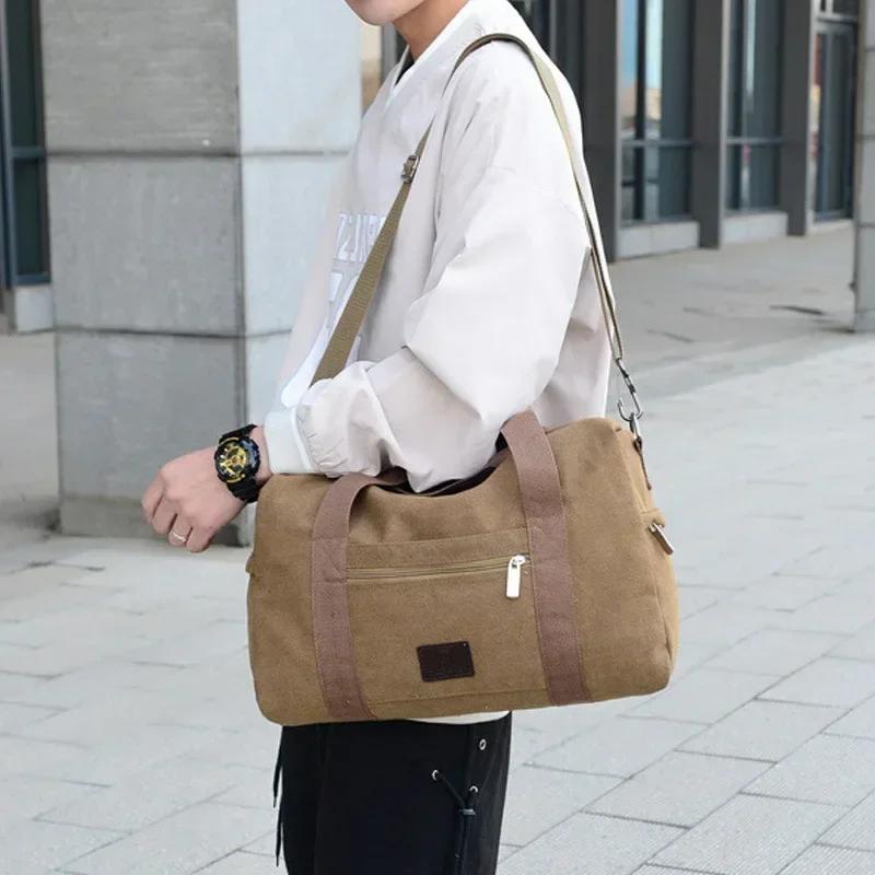 Men Large Capacity Canvas Baglarge Gym Sports Bag Cabin Holdall Duffle Shoulder Travel Weekend Bag Short-Distance Travel Package