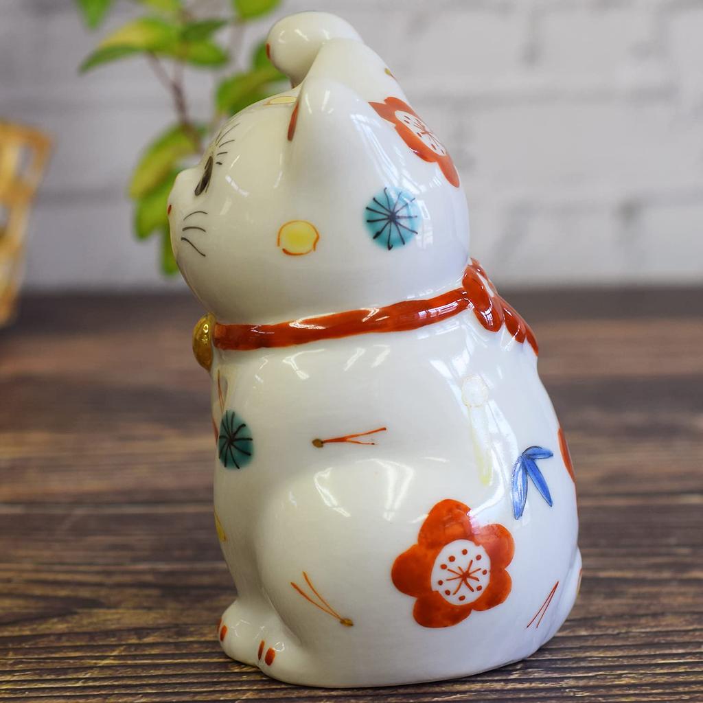 Японский склад Стильный орнамент Керамика Кутани Правая рука Счастливый кот Слива Шочику Фэн-шуй Удача Интерьер Японский стиль Аксессуары