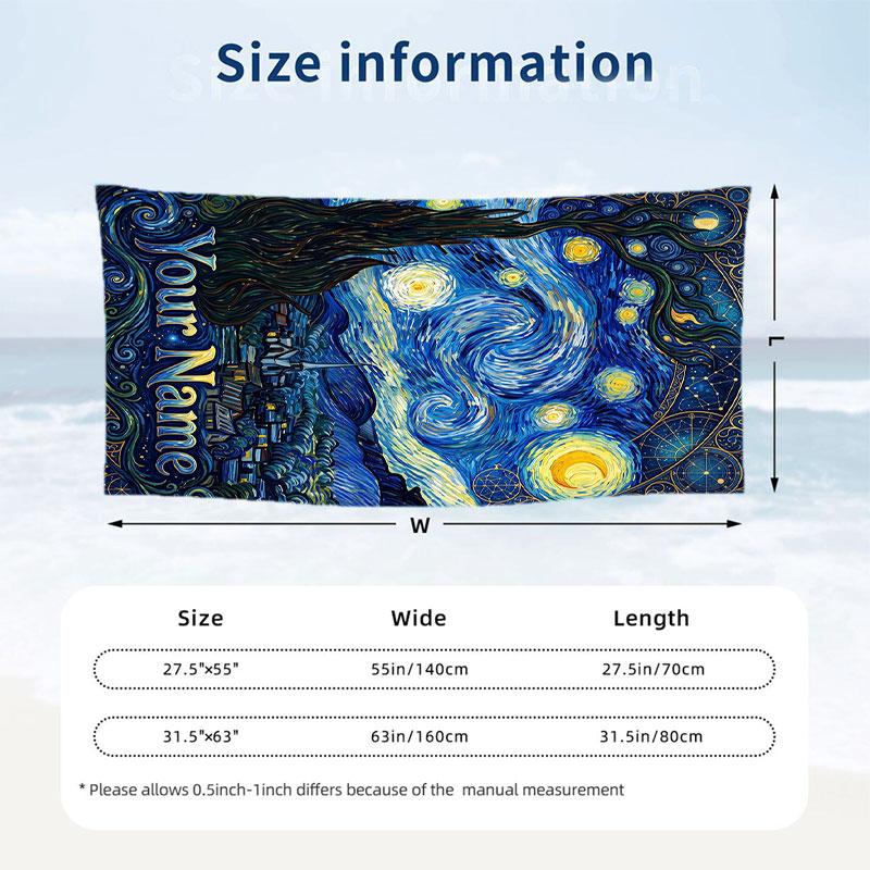 Starry Night Dreamscape 1 Theme Quick Dry Beach Towel Custom Name Text Print Large Sand Resistant Towel Beach Vacation