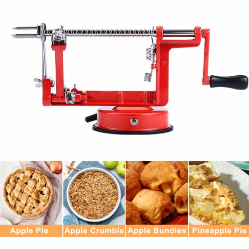 3-in-1 Stainless Steel Apple Peeler, Slicer, and Corer with Suction Cup (Vermilion)