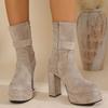 Sexy Super High Heel Platform Boots Women Black Apricot Faux Suede Ankle Boots Woman Buckle Detor Zipper Up Booties Ladies