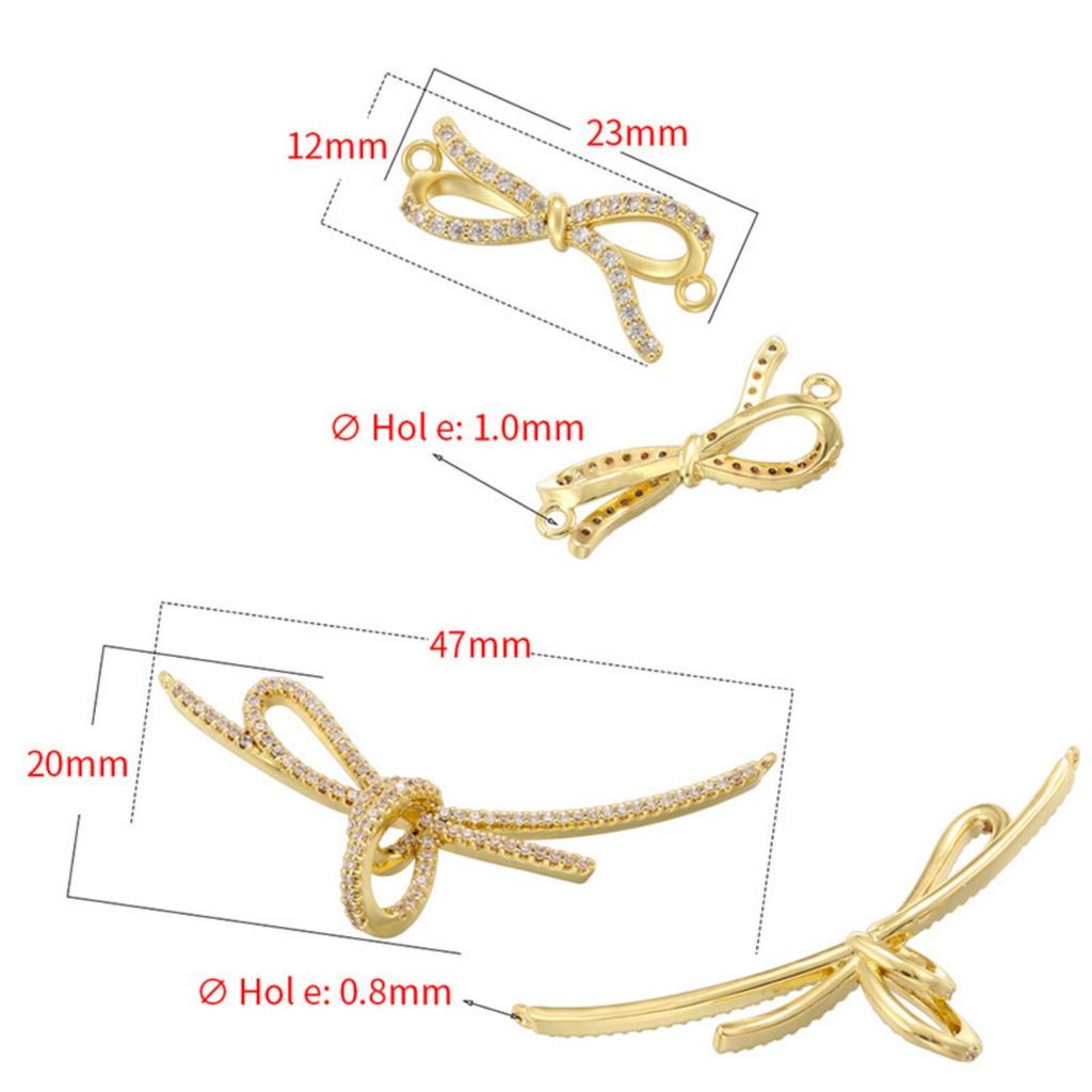 1pc Bowknot Brass Connectors Charms Multicolor Micro Pave Clear Cubic Zirconia Jewelry Findings for Women Clothes Connectors