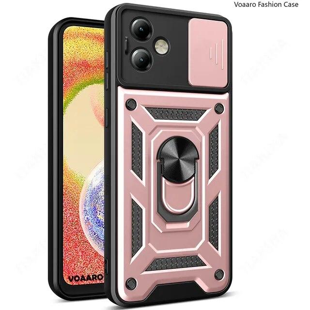 For Motorola Moto G14 4G G54 G84 5G Slide Lens Camera Protection Shockproof Armor Case for Moto Edge 40 Pro Neo 30 Ultra Magnetic Ring Holder Cover