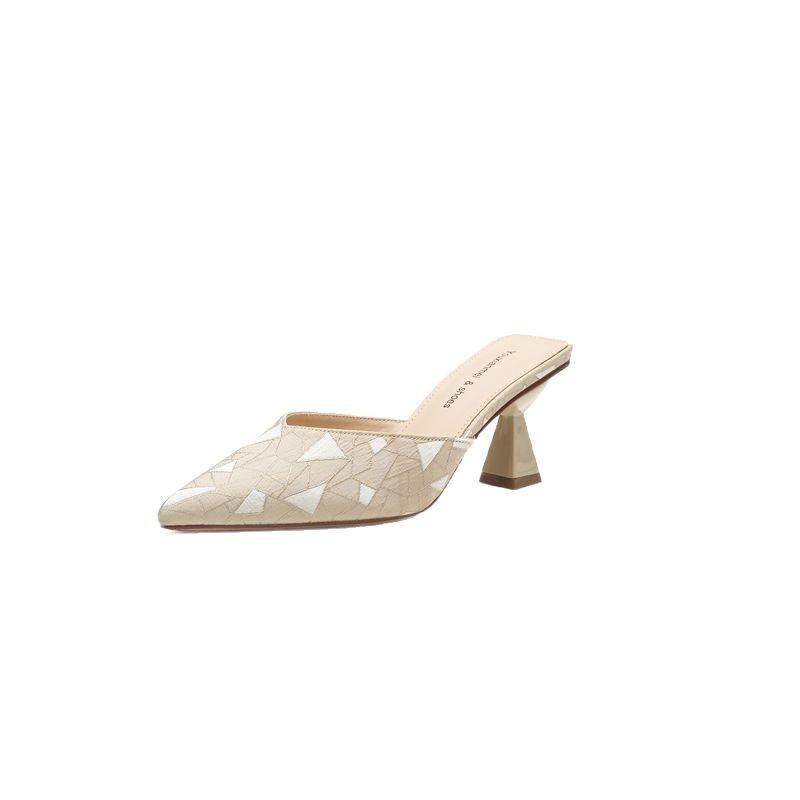 Летние новые мюли на среднем каблуке, крутые шлепанцы, женские туфли на высоком каблуке, на толстом каблуке, универсальные, с закрытым носком, полушлепанцы, примерочная, женская обувь