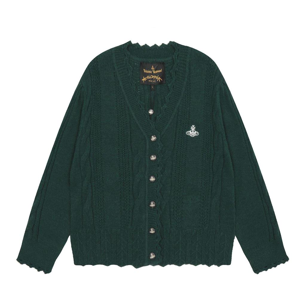 25SS Тонкий вязаный свитер Vivi Saturn с вышивкой и воротником-жабо - Корейская весенне-осенняя коллекция