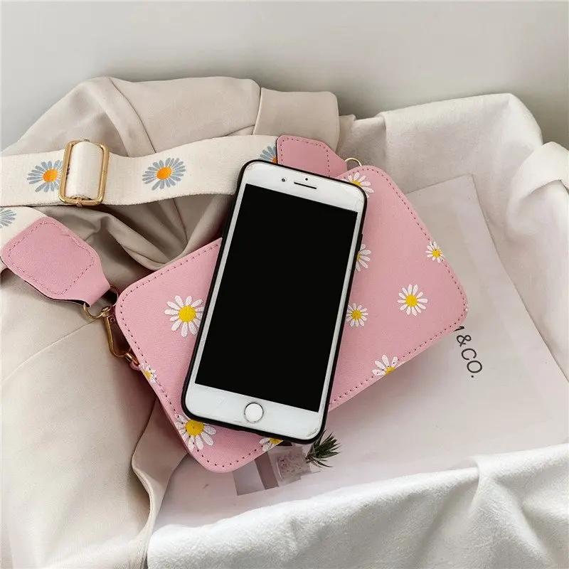 Модная женская сумка, сумка через плечо с ромашковым узором, маленькая квадратная сумка с принтом, классическая элегантная сумка через плечо, сумка через плечо