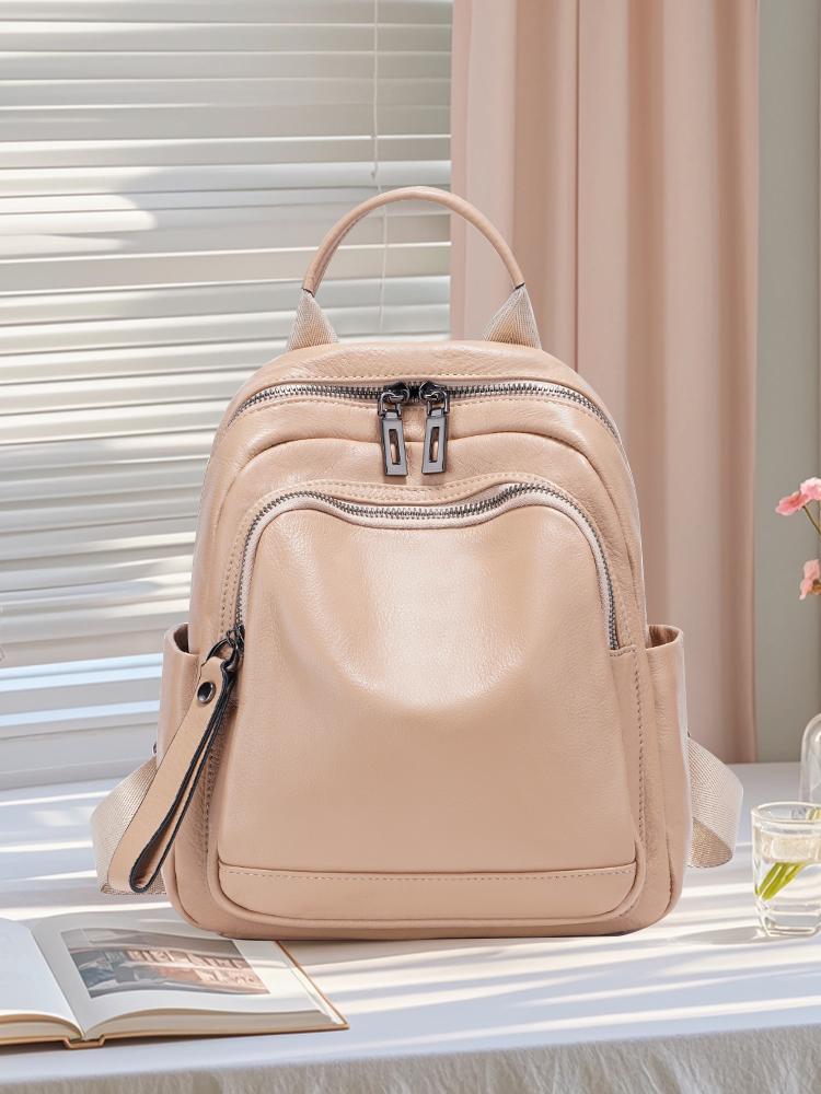 Стильный рюкзак Zency из натуральной кожи для женщин, большая вместимость, натуральный