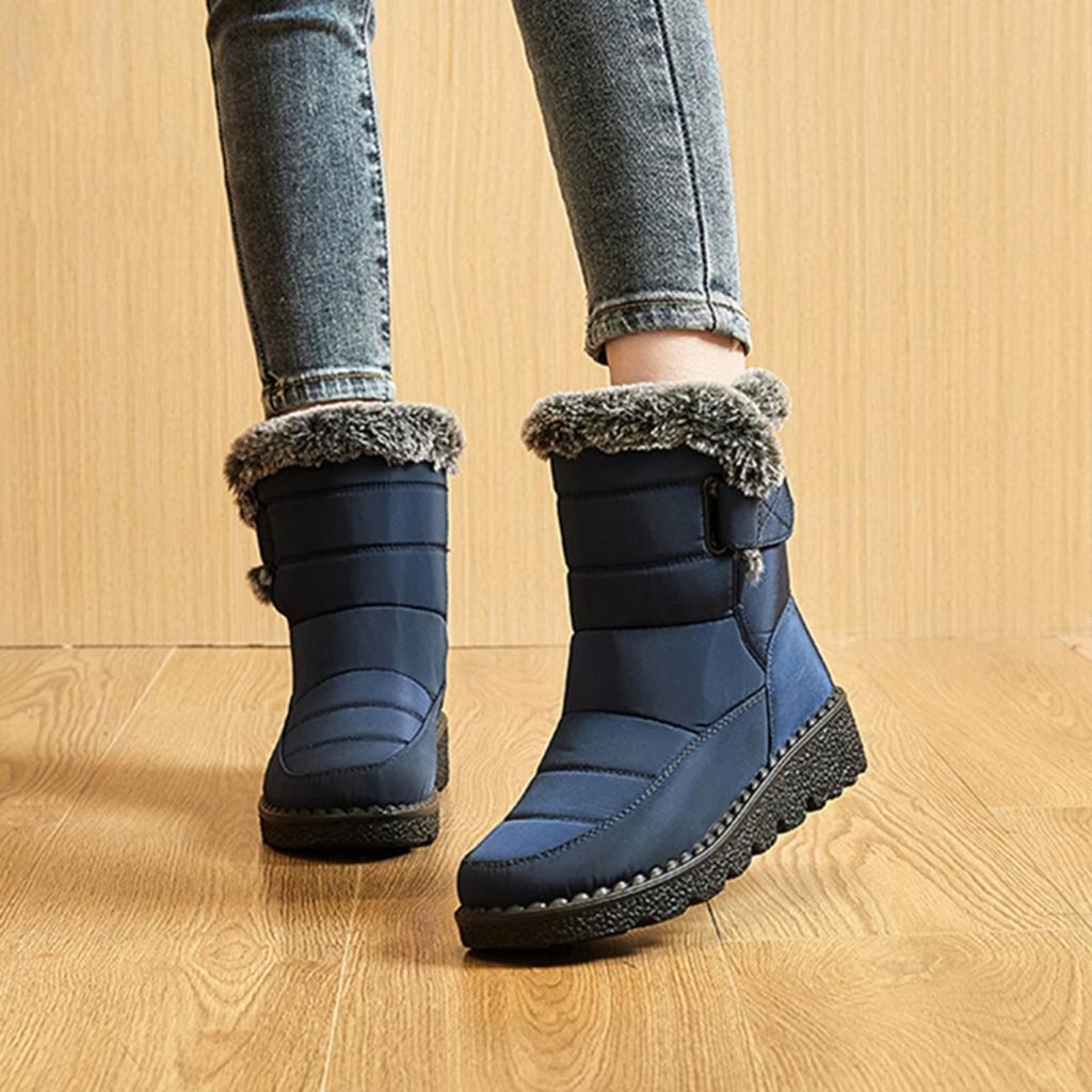 Women's Plush Winter Boots - Warm Lined Ankle Boots with Button Closure, Low Platform and Non Slip Sole, Casual Winter Shoes