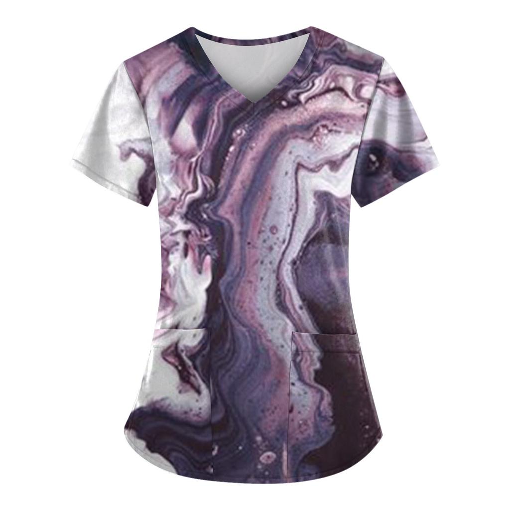 Женская модная рабочая форма с принтом и карманной футболкой с коротким рукавом