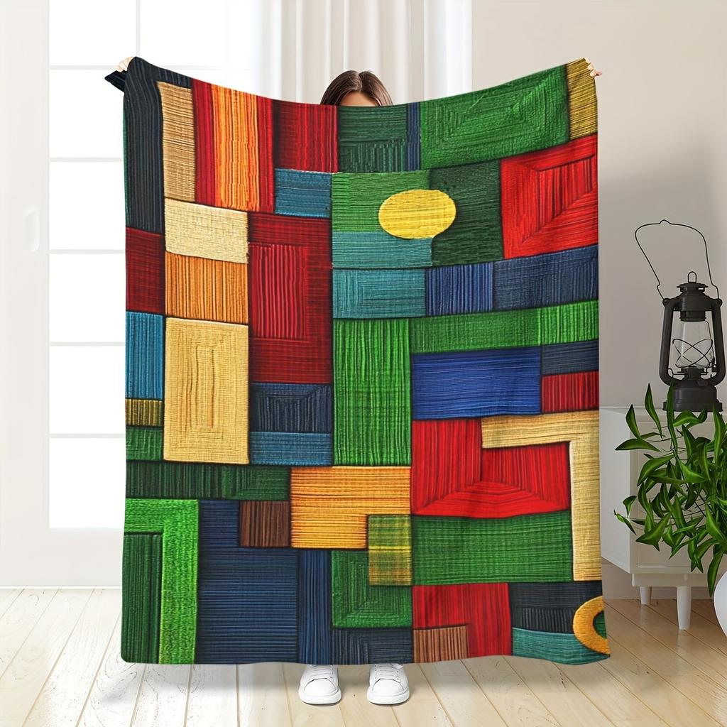 Modern Plaid Digital Print Flannel Blanket - Hypoallergenic, Knitted Polyester - Great for Sofas, Beds, Travel and Camping