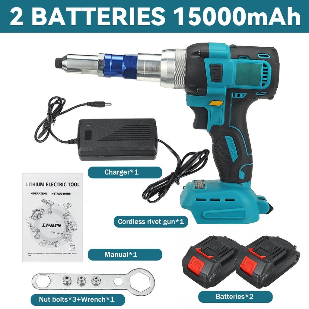 10000N щеточный электрический пистолет для заклепок, беспроводной пистолет для заклепок, гайка, дрель, клепальный инструмент, отвертка 2,4-5 мм для батареи Makita 18 В