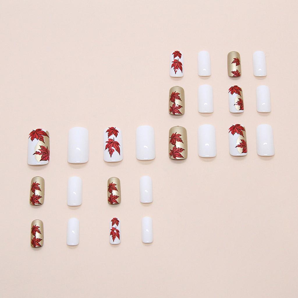 24 шт. накладные ногти в виде кленовых листьев осень-зима акриловые ногти средние квадратные полное покрытие накладные ногти осень пресс-накладные ногти