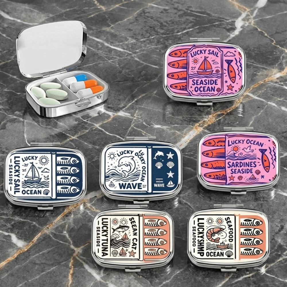 Metal 2 Grids Pill Box Mini Sardine Jewelry Box Retro Pill Organizer Travel