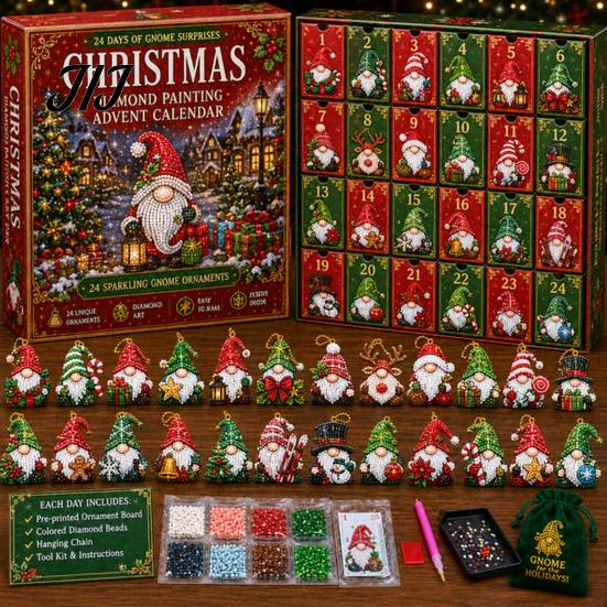 Halloween Ritual Countdown Box Gnome Advent Calendar, Christmas DIY Faux Diamond Art Creative Holiday Gift Idea Craft Kit, Handmade Hanging Ornaments