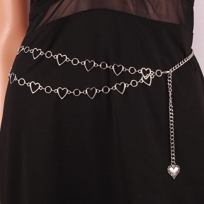 Trendy European & American Double-Layer Heart Waist Chain for Dresses