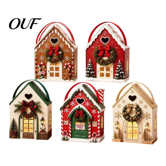 Christmas House Gift Holders Wonderland Cottage Box, Shaped Paper Treat Boxes, Holiday Small Surprise Boxes Snack Holder with Handle for Cookies