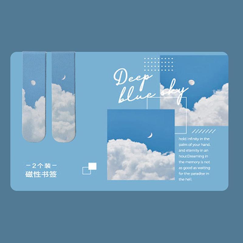 2 шт./уп. Магнитная закладка Красивый пейзаж Облака Простой литературный узор Закладка Инструмент для чтения Школьные офисные принадлежности