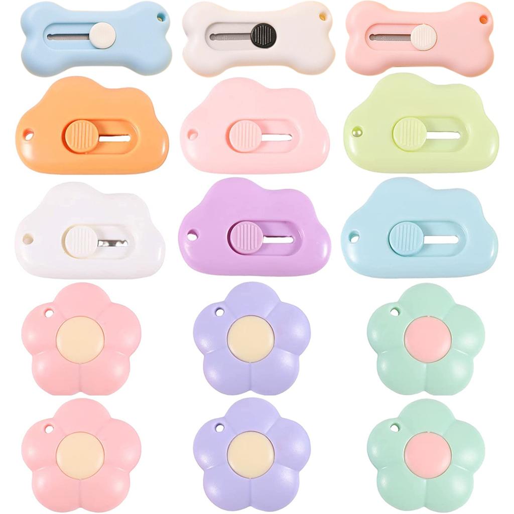 15pcs Mini Utility Knife Cute Portable Flower Cloud Box Cutter Letter Opener Paper Cutting Knife For Home Office