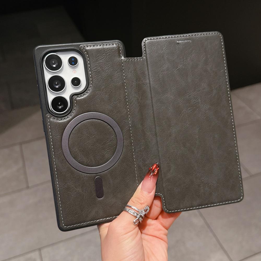 Роскошный кожаный чехол-книжка с отделением для карт для Samsung Galaxy S25 Ultra S24 S23 Plus S22 S25Edge с магнитной застежкой, откидной подставкой и держателем