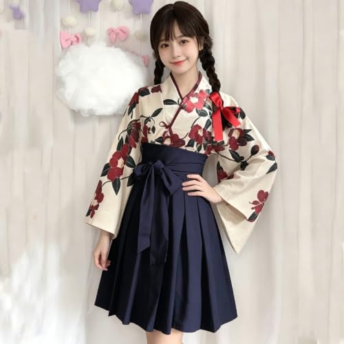 Kimono Japanese clothing Taisho Roman cosplay costume outfit shrine maiden ladies cute floral pattern one-piece cross-dressing yukata girl style short