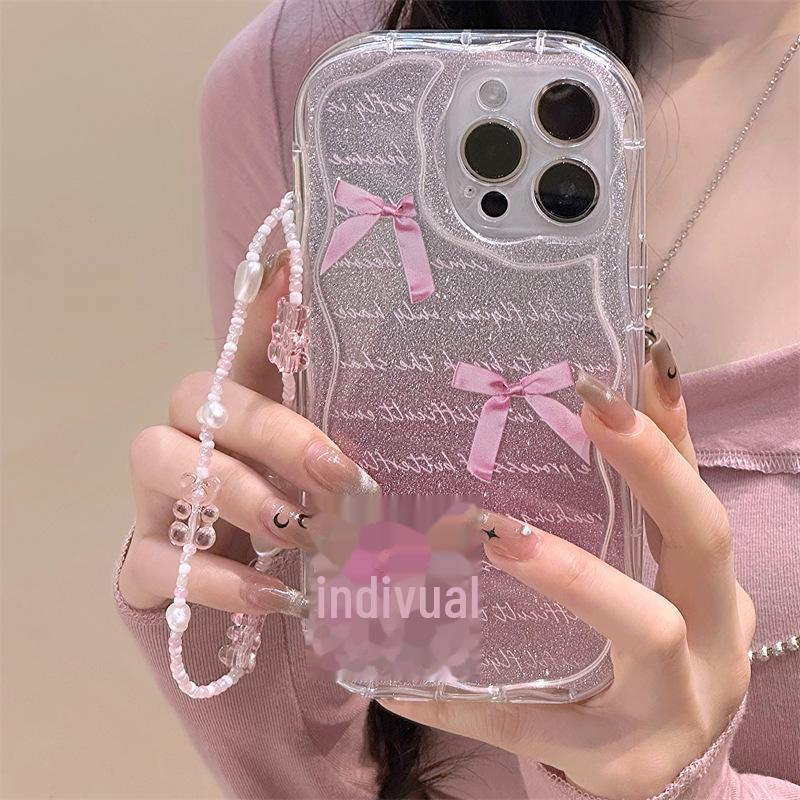 Чехол Zhitai iPhone 15 Pro с кремовым узором, Apple 13/14/XS/розовый, стиль Paper Ins с браслетом